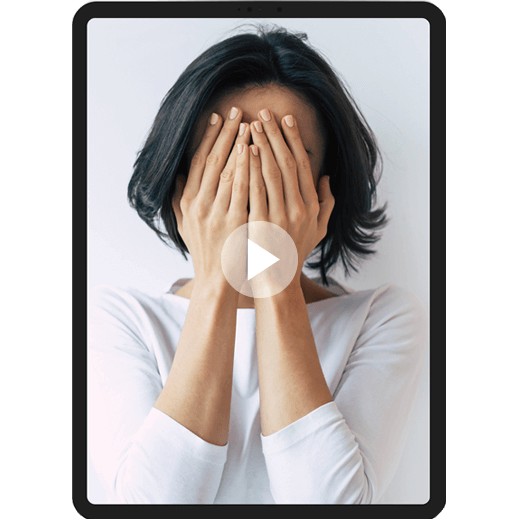 Tab shows a Depressed woman with short haircut who is crying while hiding her face